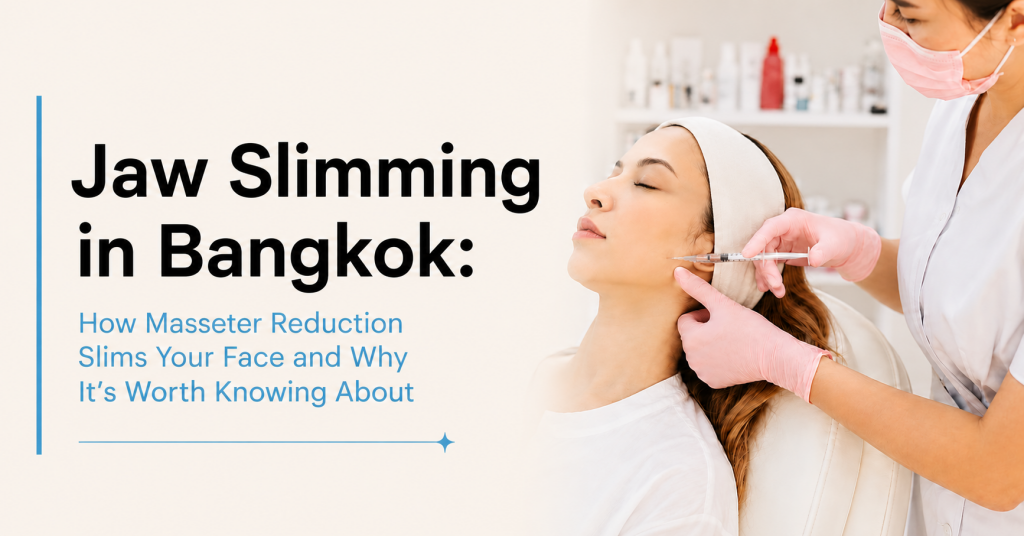 Patient receiving jaw slimming treatment with masseter reduction injections in Bangkok.