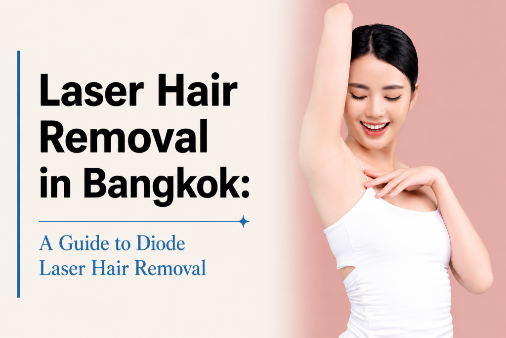 Woman with smooth underarm skin after laser hair removal treatment in Bangkok, representing long-lasting hair reduction with medical-grade diode laser at Bibi Clinic.