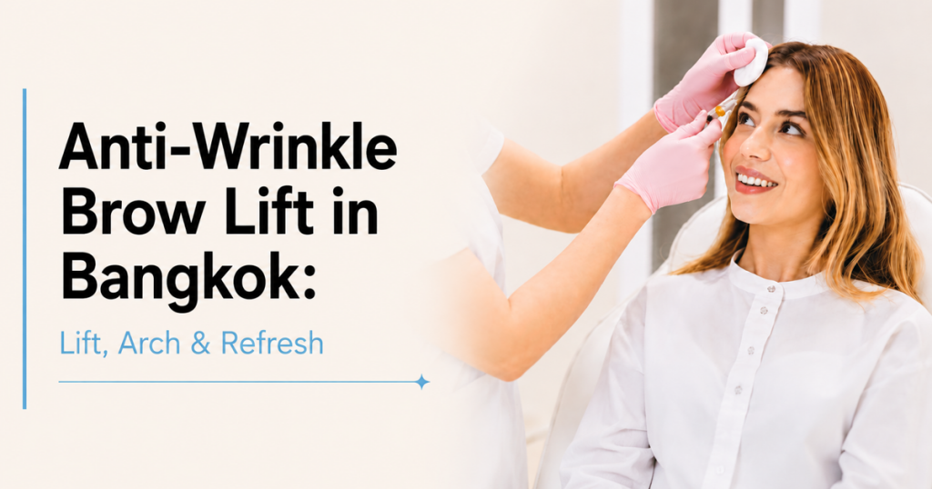 A woman receiving anti-wrinkle injections for a brow lift at Bibi Clinic in Bangkok, designed to lift the eyebrows, soften forehead lines, and create a natural, refreshed look.