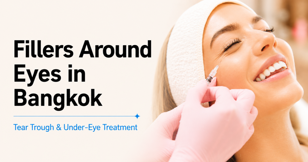 Licensed physician performing under-eye tear trough filler treatment at Bibi Clinic in Bangkok to reduce hollow eyes and refresh facial appearance.