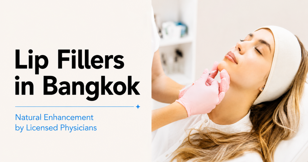Female patient receiving lip filler treatment at Bibi Clinic in Bangkok by a licensed physician for natural-looking lip enhancement.